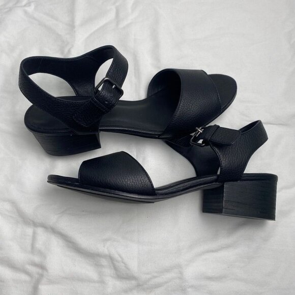Eileen Fisher Black Pebbled Leather Ankle Strap Sandals With Block Heel Size 7.5 - Picture 5 of 7